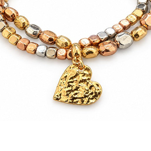 BRACCIALE CON PERLINE QUADRATE ED CON PENDENTE A FORMA DI CUORE