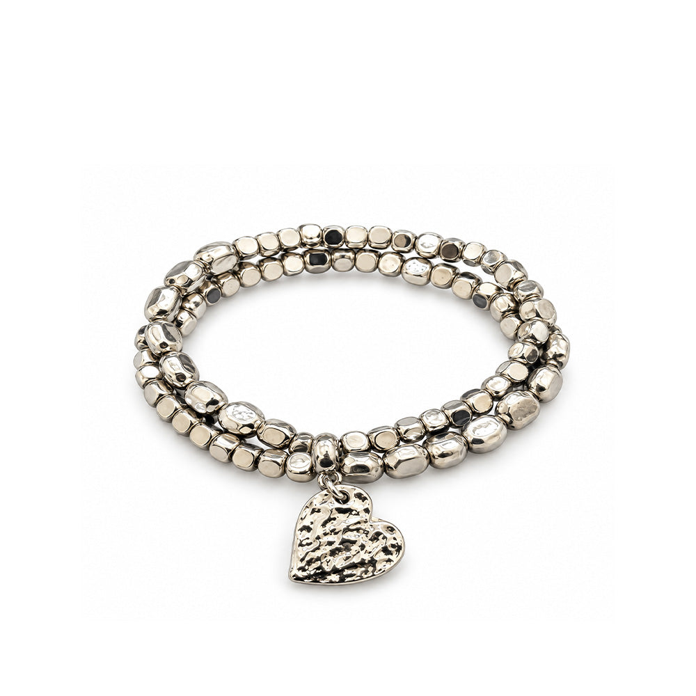 BRACCIALE CON PERLINE QUADRATE ED CON PENDENTE A FORMA DI CUORE