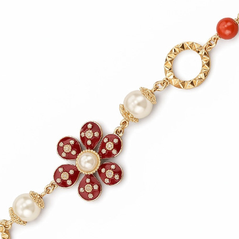 BRACCIALE CON MARGHERITA INSERTI CIRCOLARI E PERLE