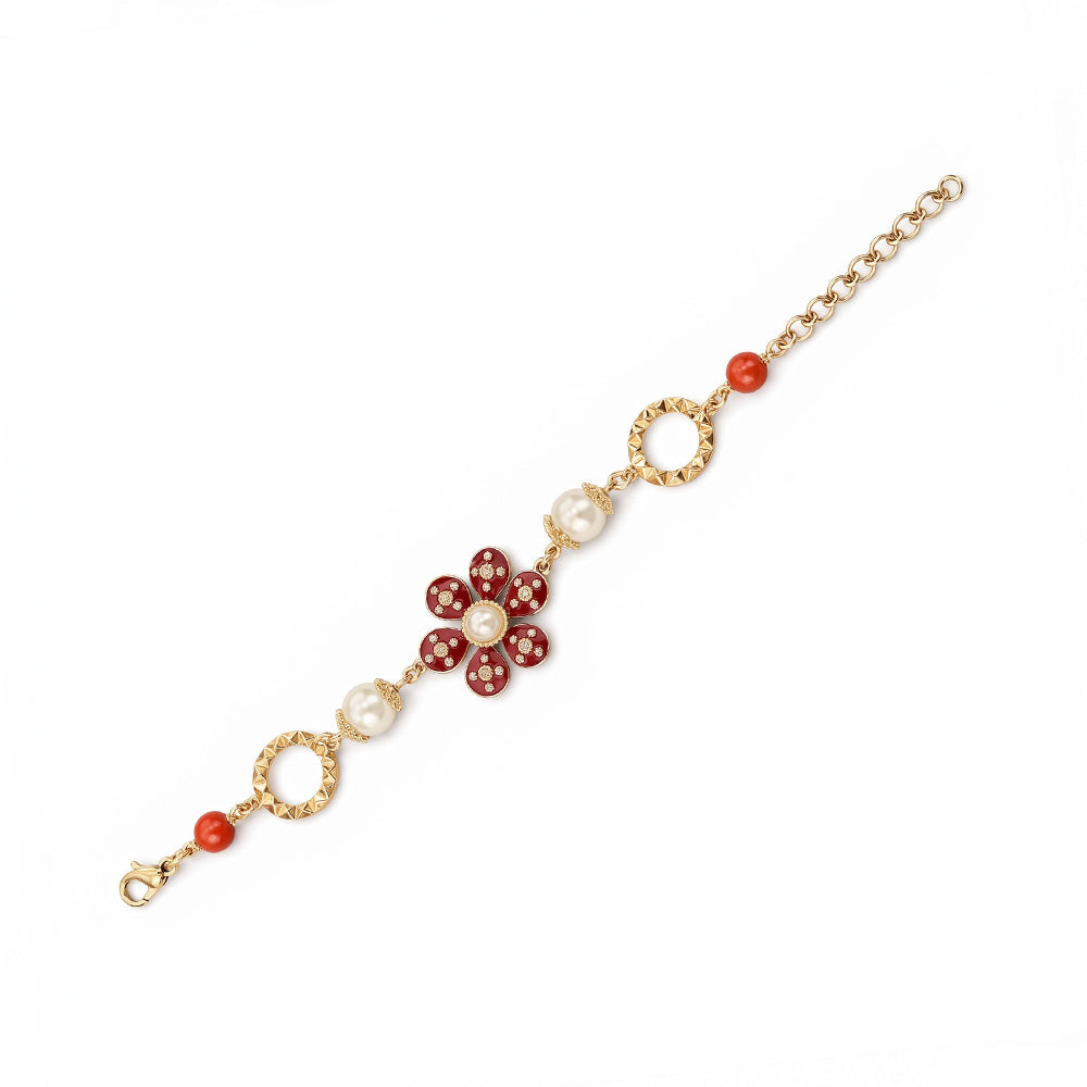 BRACCIALE CON MARGHERITA INSERTI CIRCOLARI E PERLE