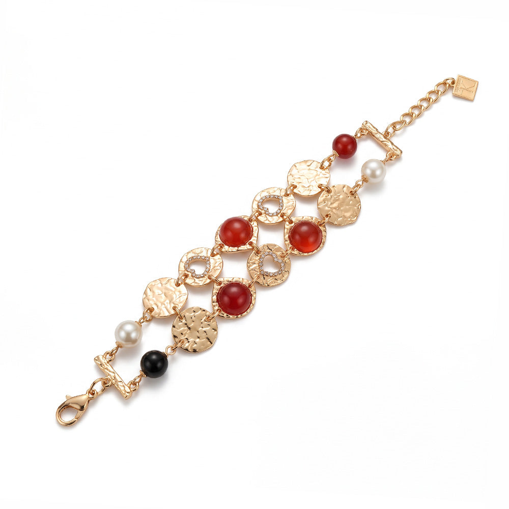 BRACCIALE ROSELLA CON CUORE E PERLINE SFERICHE