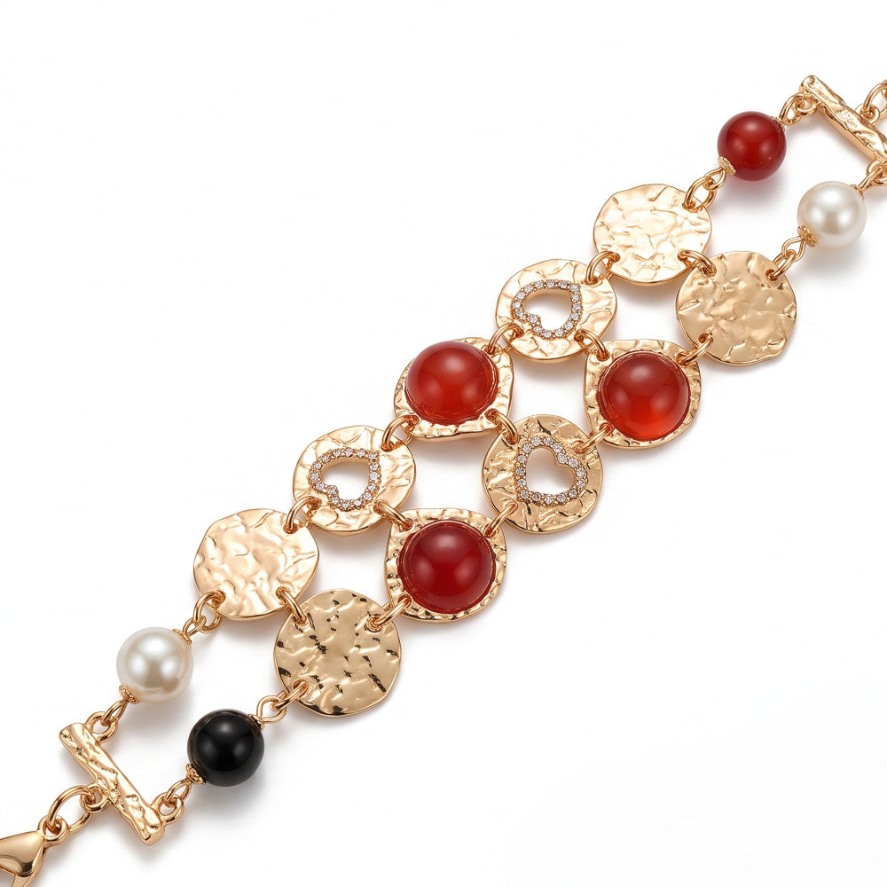 BRACCIALE ROSELLA CON CUORE E PERLINE SFERICHE