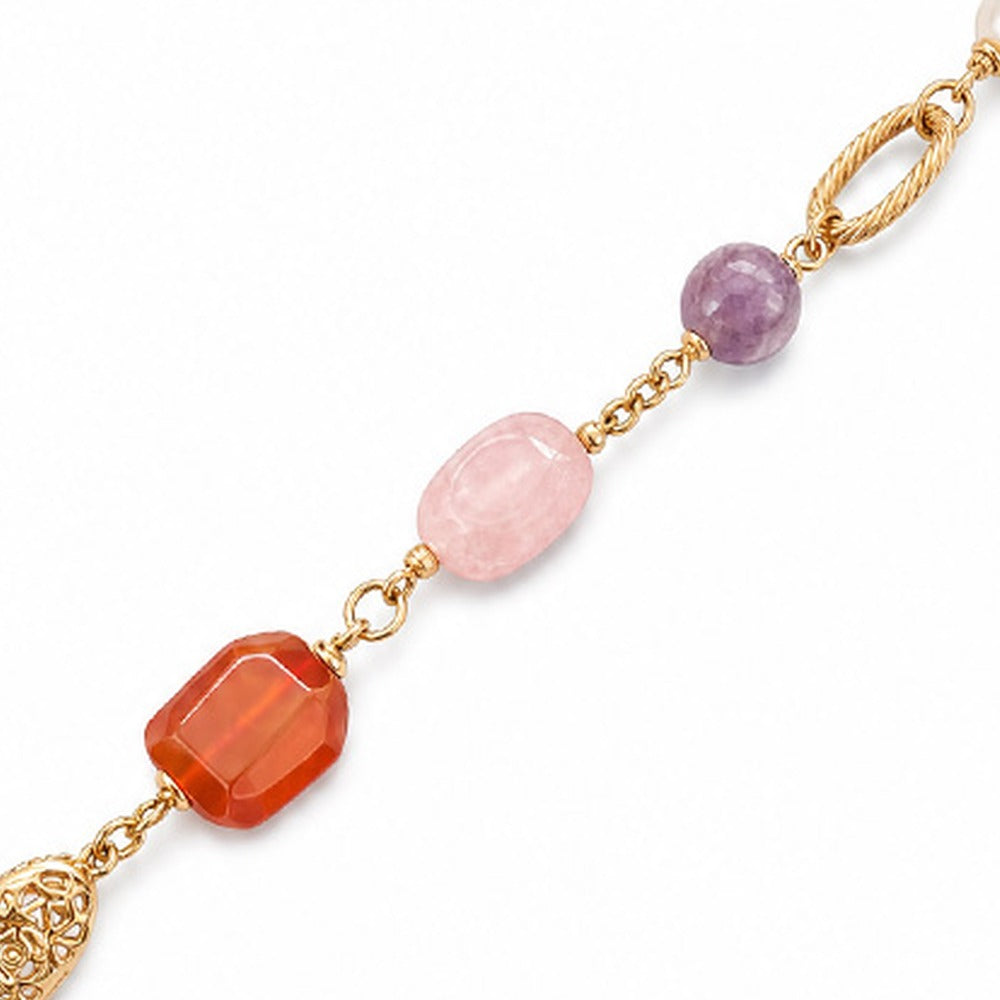 BRACCIALE CON PIETRE, PERLE E INSERTI IN METALLO