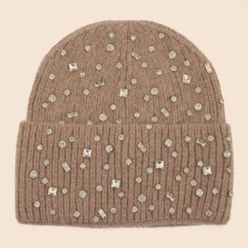CAPPELLO A CUFFIA CON RISVOLTO E STRASS SUL FRONTE