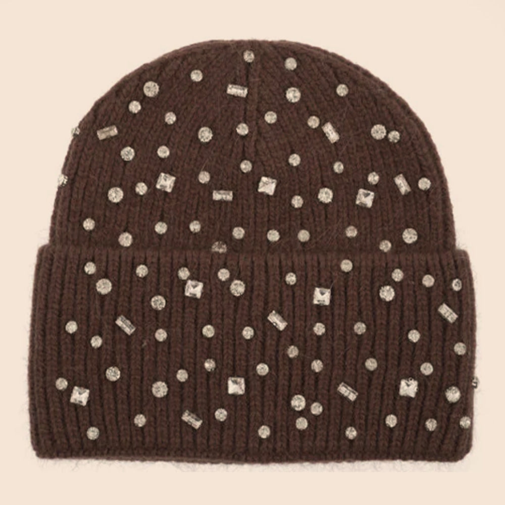 CAPPELLO A CUFFIA CON RISVOLTO E STRASS SUL FRONTE