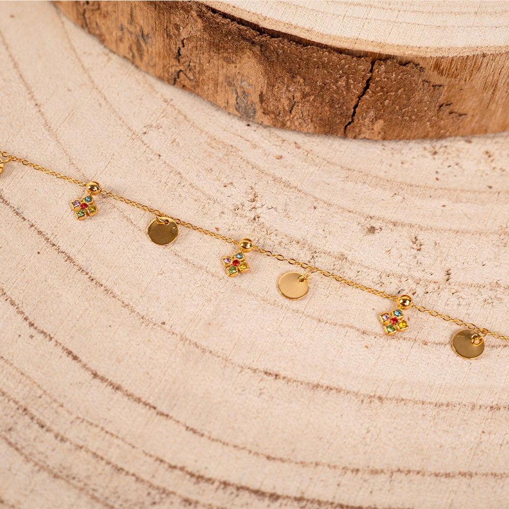 ANKLET WITH RHINESTONE FLOWERS