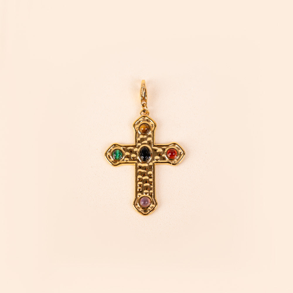 CROSS CHARM WITH STONES AT THE ENDS