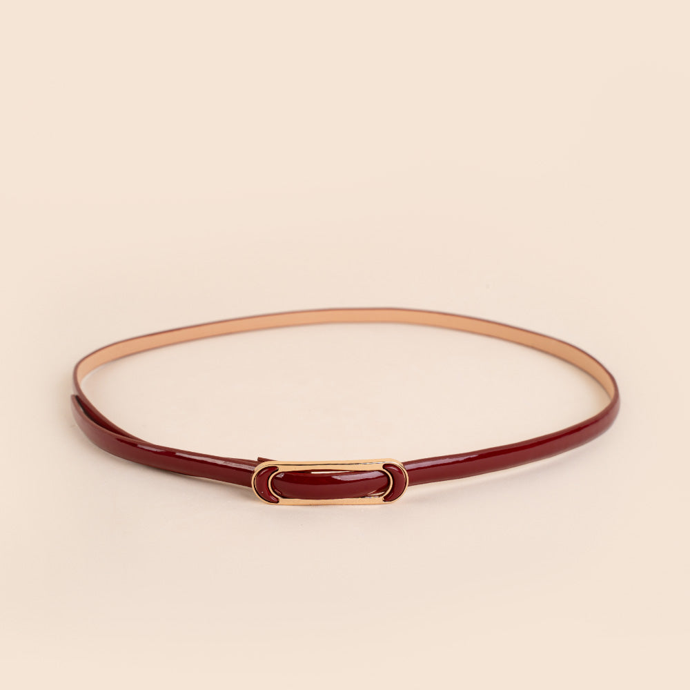 CINTURA FINA LUCIDA SENZA BUCHI CON FIBBIA ALLUNGATA