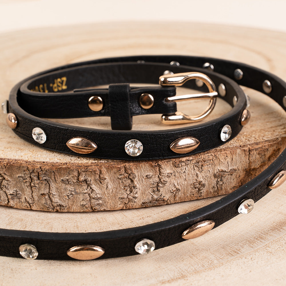 CINTURA FINA CON BORCHIE OVALI E STRASS