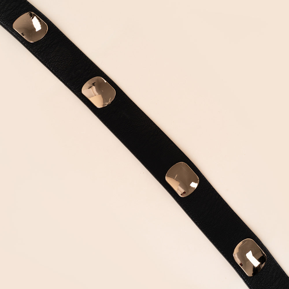 CINTURA SPESSA CON FIBBIA GRANDE E PLACCHE METALLICHE