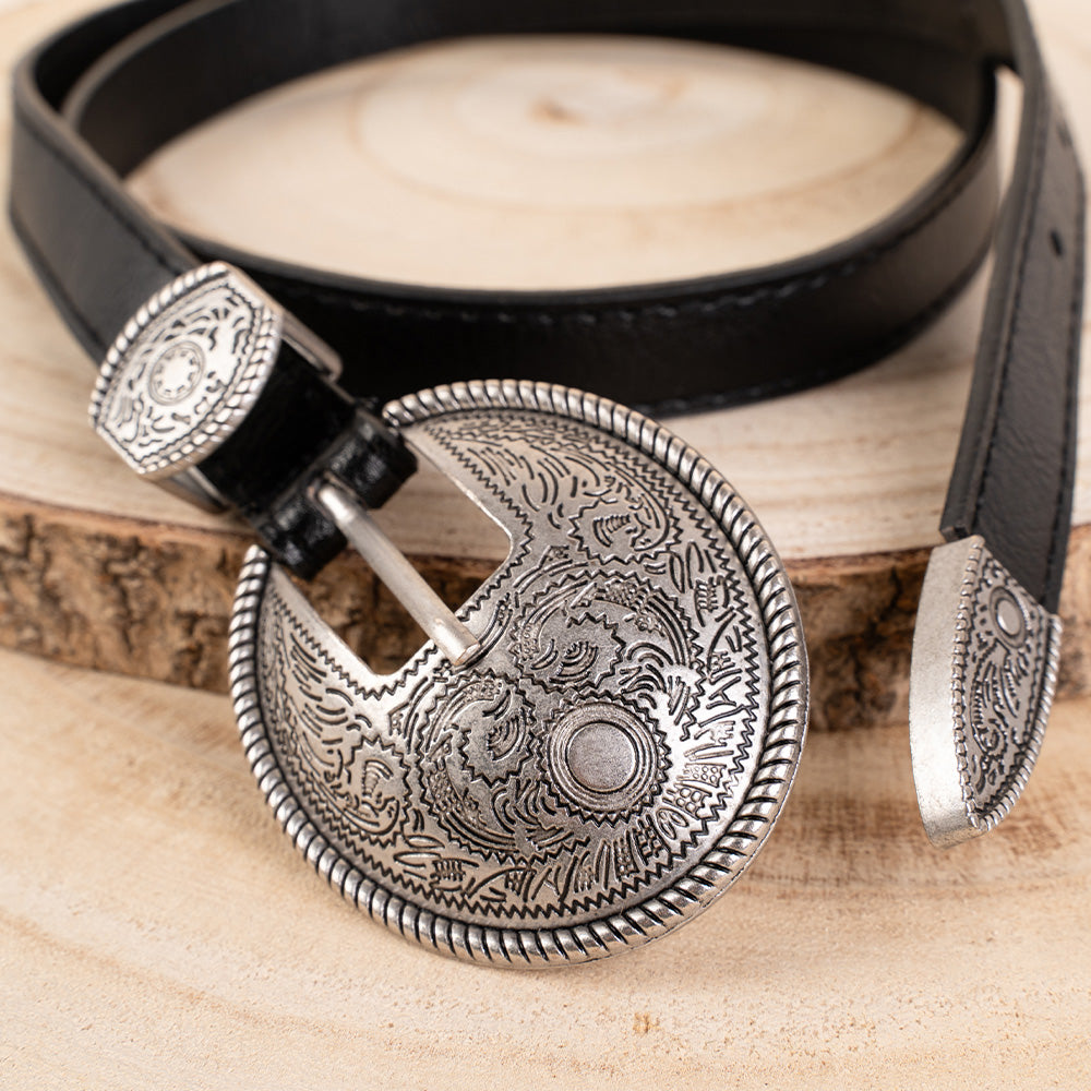 CINTURA CON FIBBIA GRANDE OVALE INTAGLIATA