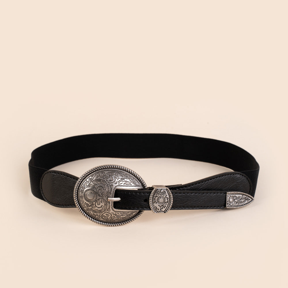 CINTURA ELASTICA CON FIBBIA GRANDE OVALE INTAGLIATA