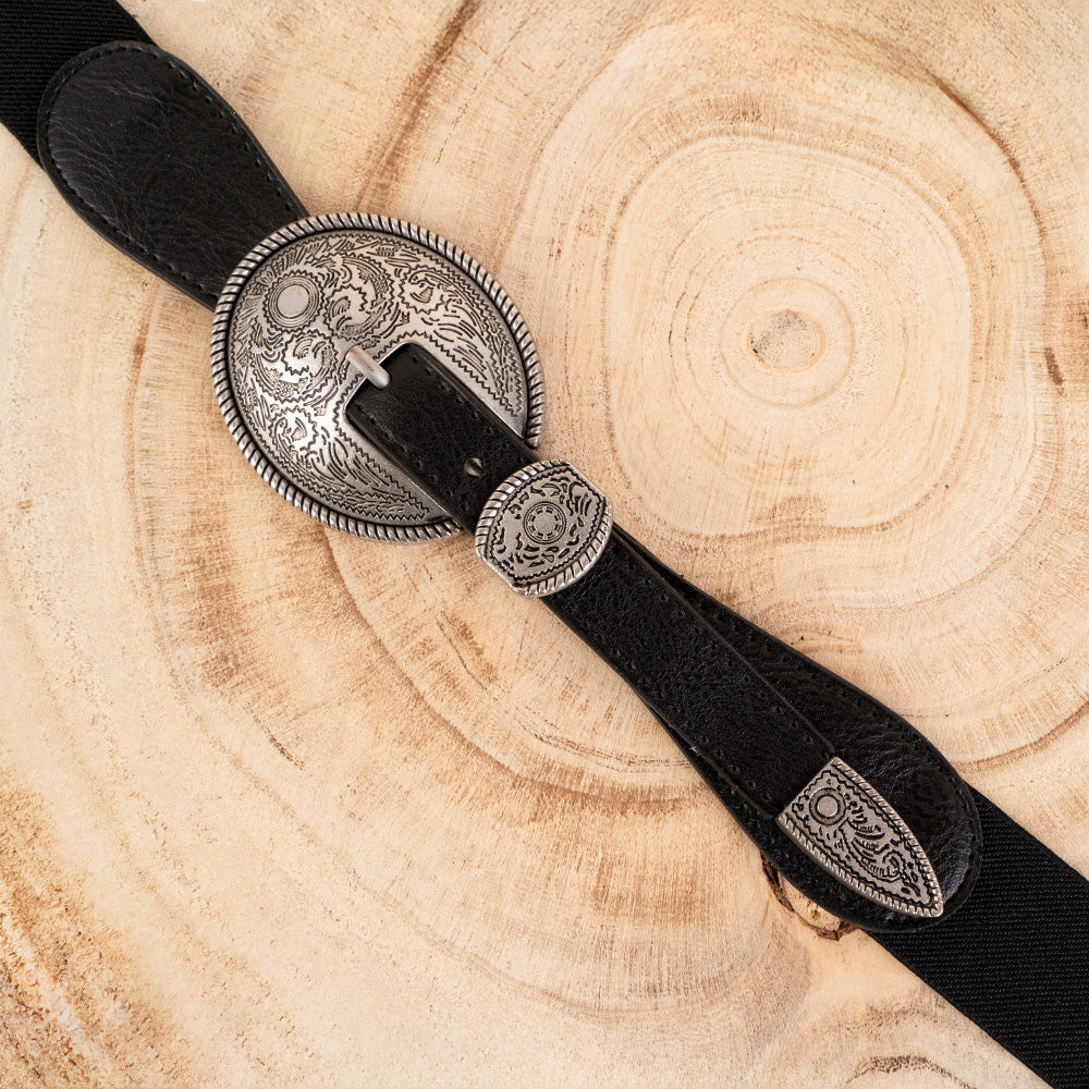 CINTURA ELASTICA CON FIBBIA GRANDE OVALE INTAGLIATA