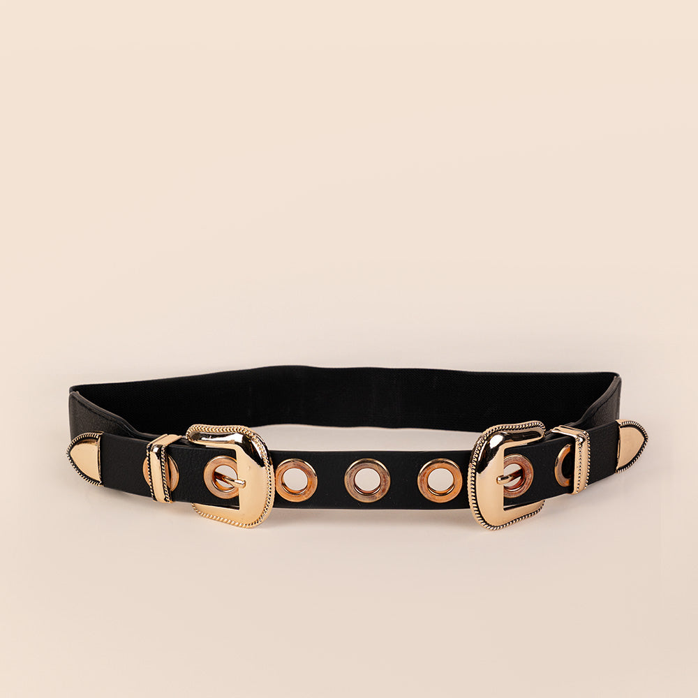 CINTURA ELASTICA CON FIBBIA LAVORATA E BORCHIE