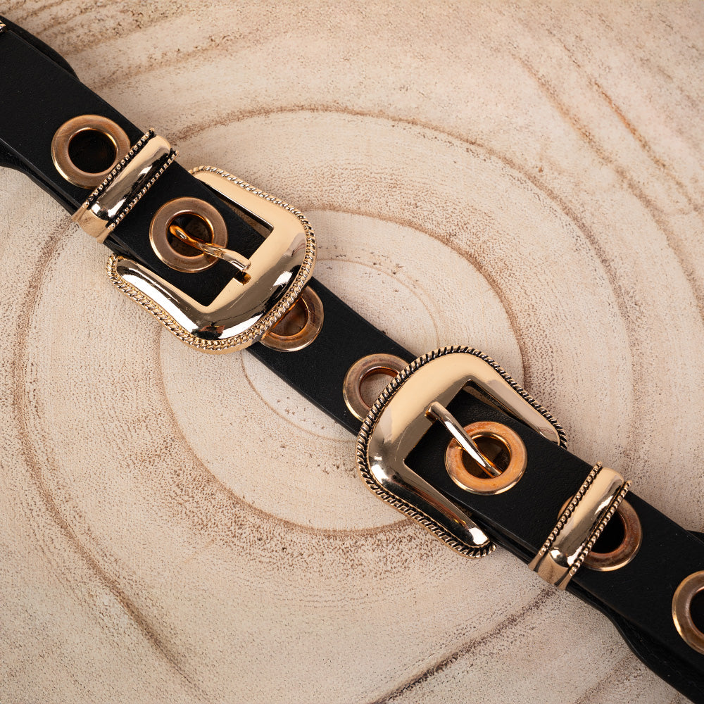 CINTURA ELASTICA CON FIBBIA LAVORATA E BORCHIE