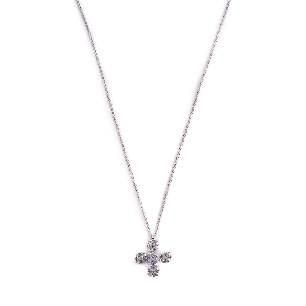 COLLANA GIROCOLLO CON CROCE PENDENTE E STRASS