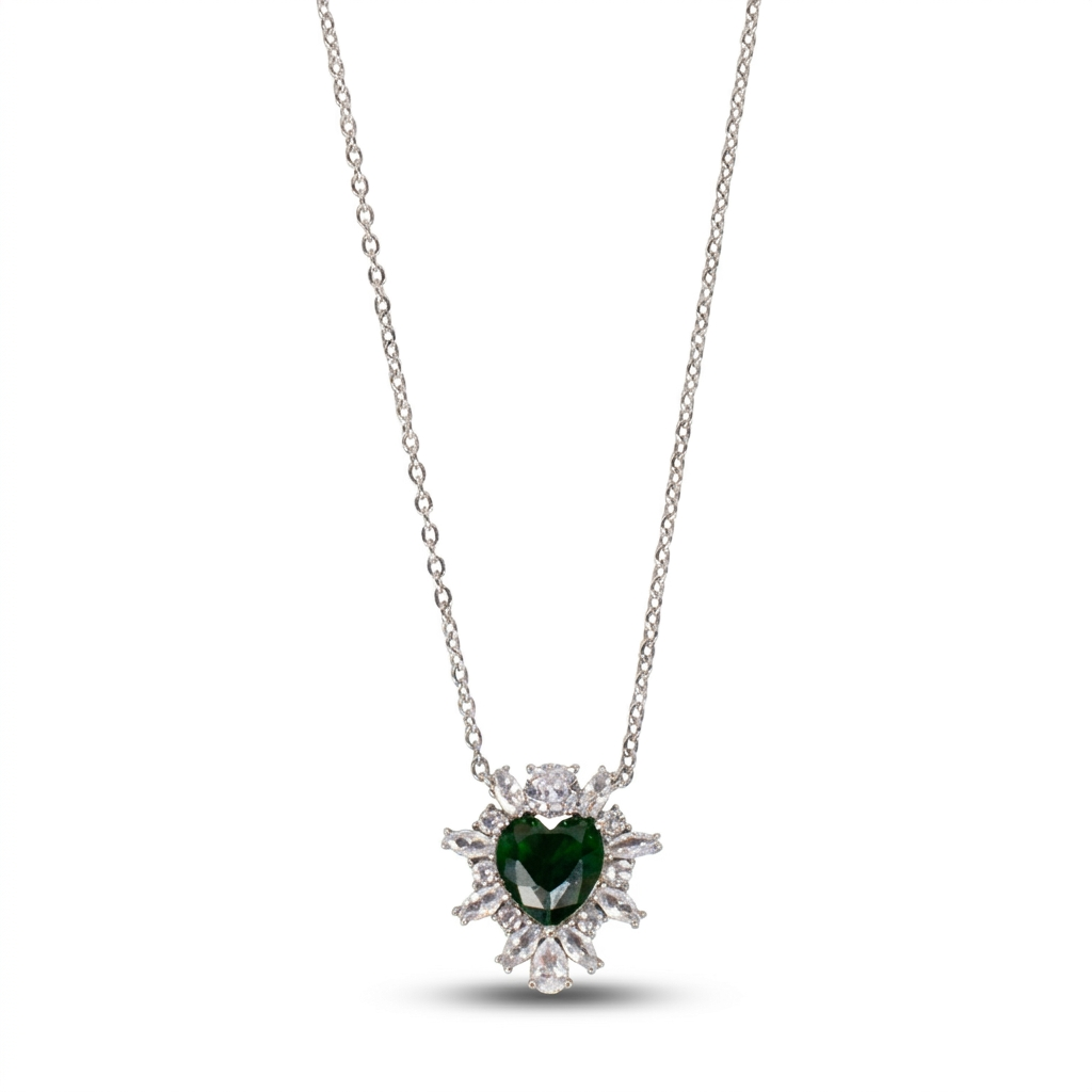 HEART STONE CHOKER NECKLACE WITH RHINESTONE AROUND