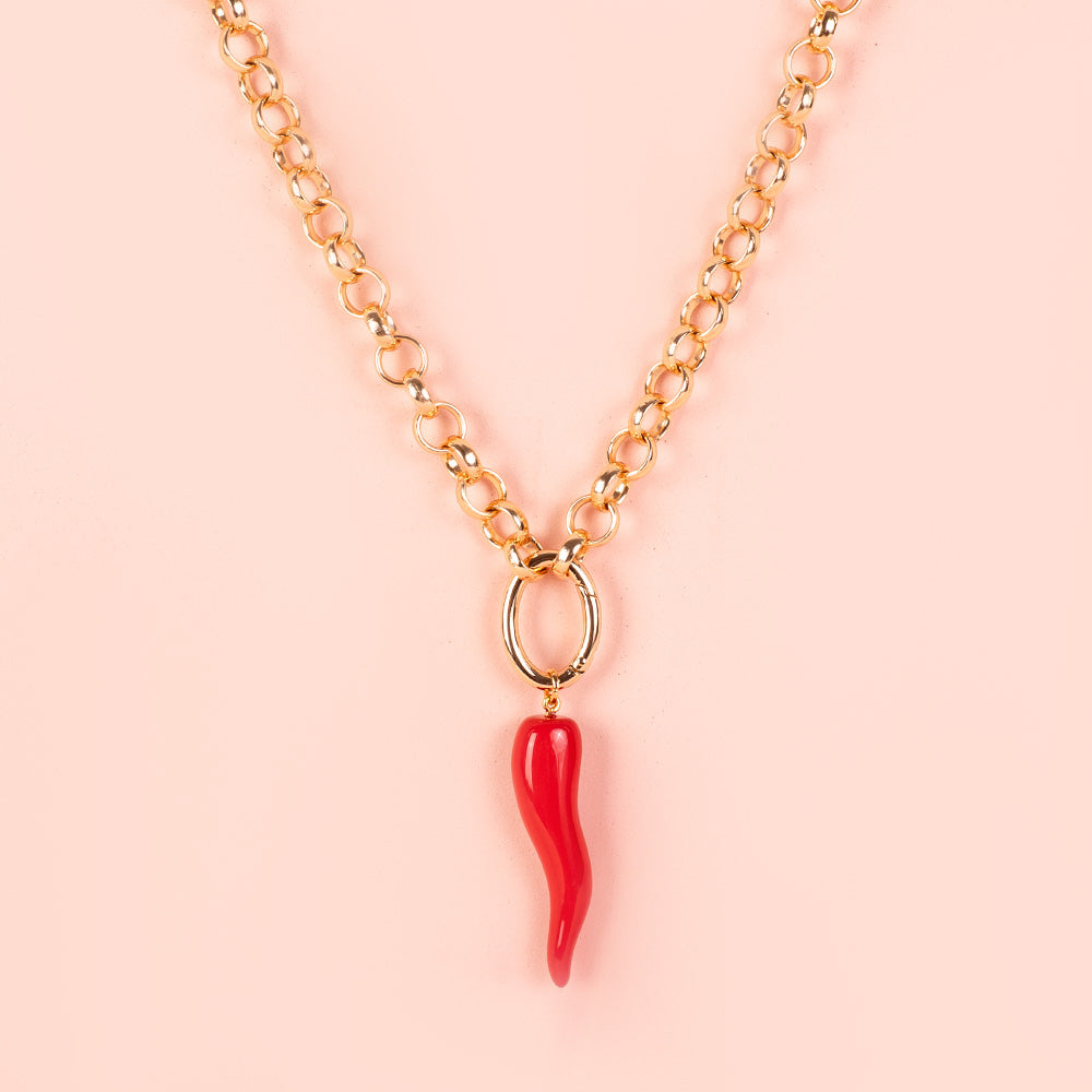 COLLANA LUNGA A CATENA CON CORNO PENDENTE COLORATO