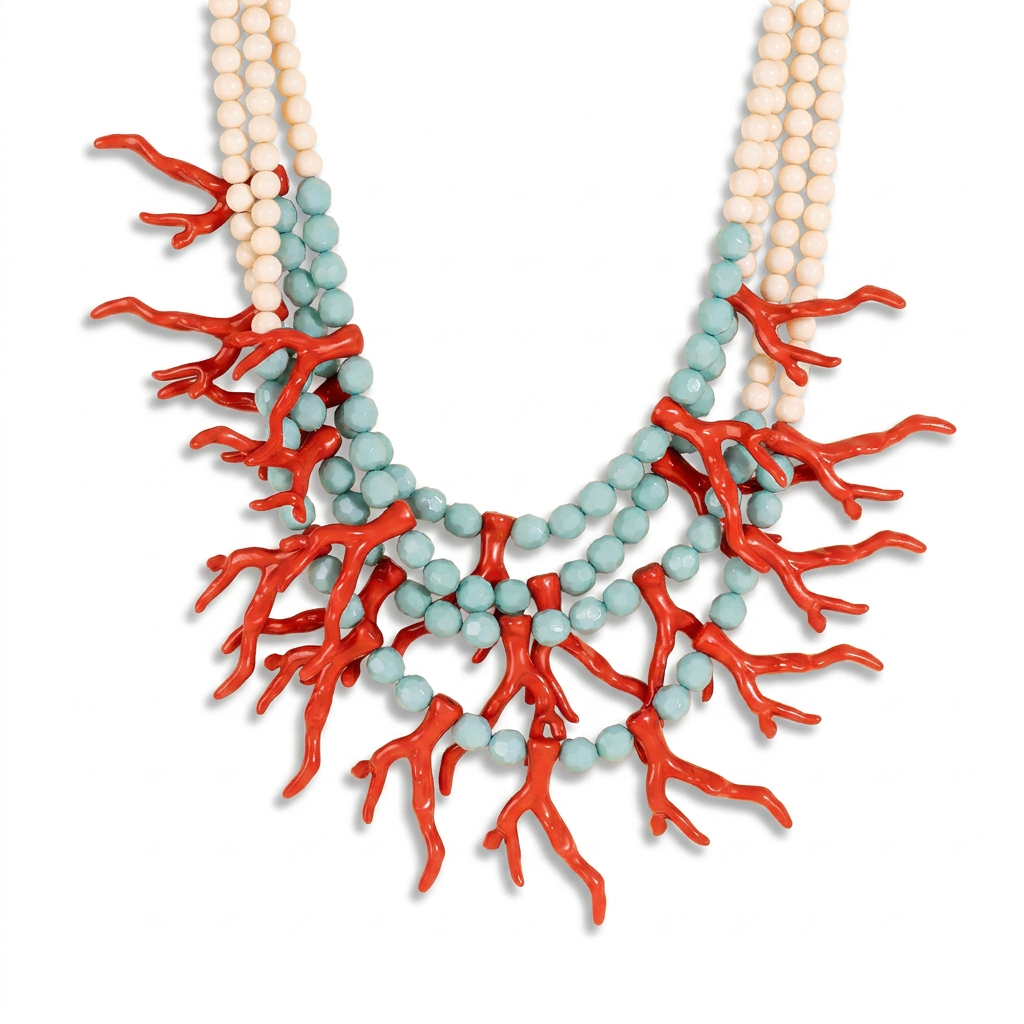 COLLANA GIROCOLLO CON CORALLI E PERLE