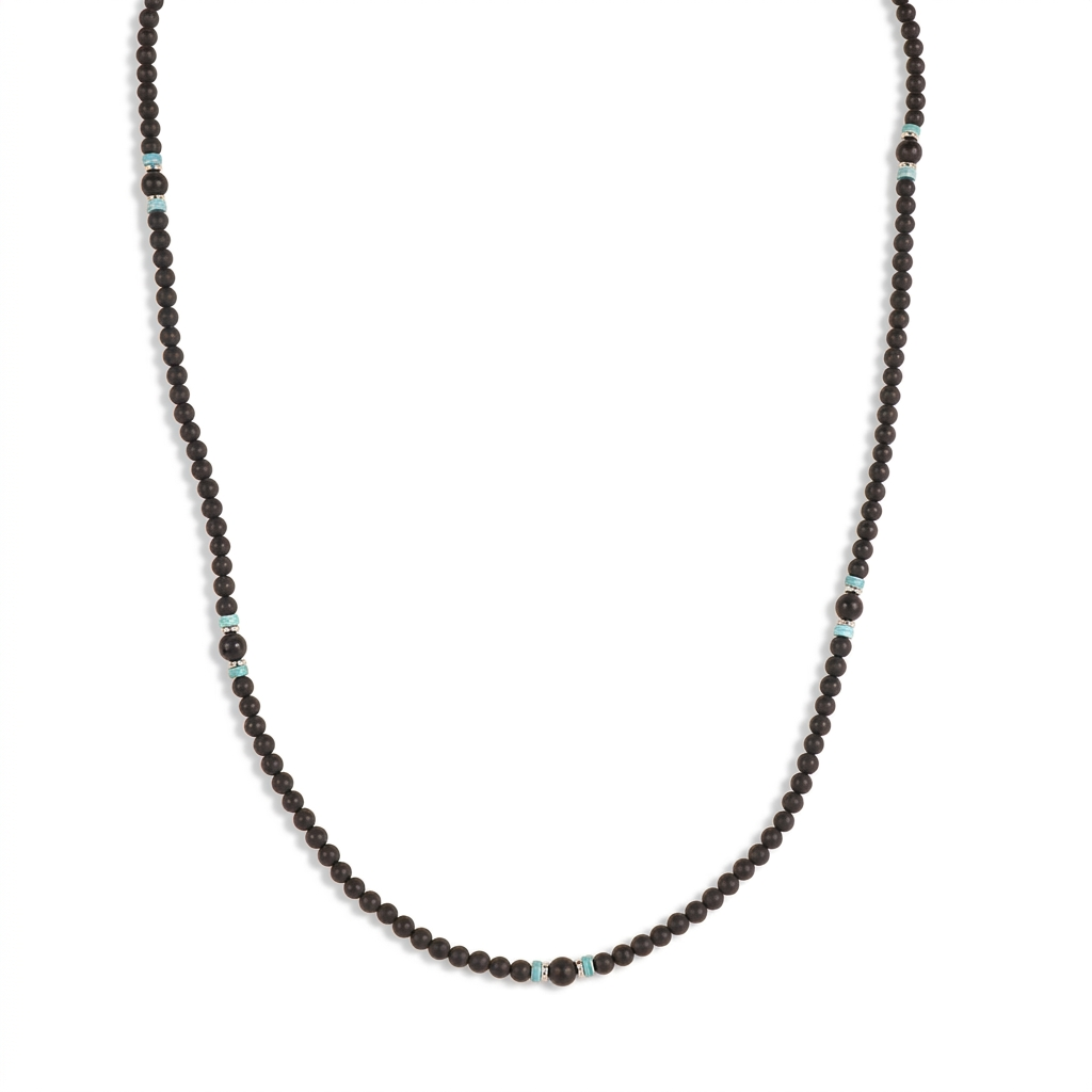 LONG NECKLACE WITH STONES AND WOODEN BALLS