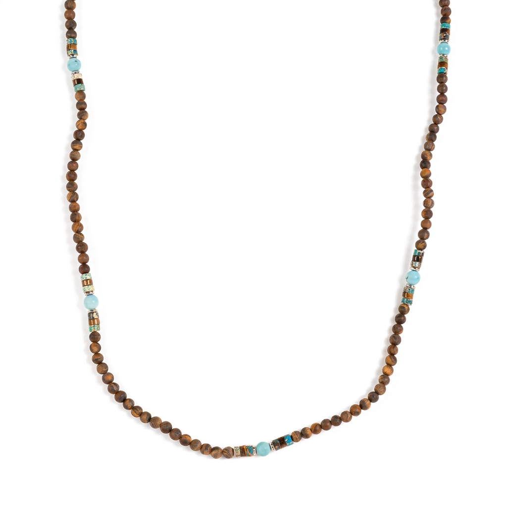 LONG NECKLACE WITH STONES AND WOODEN BALLS