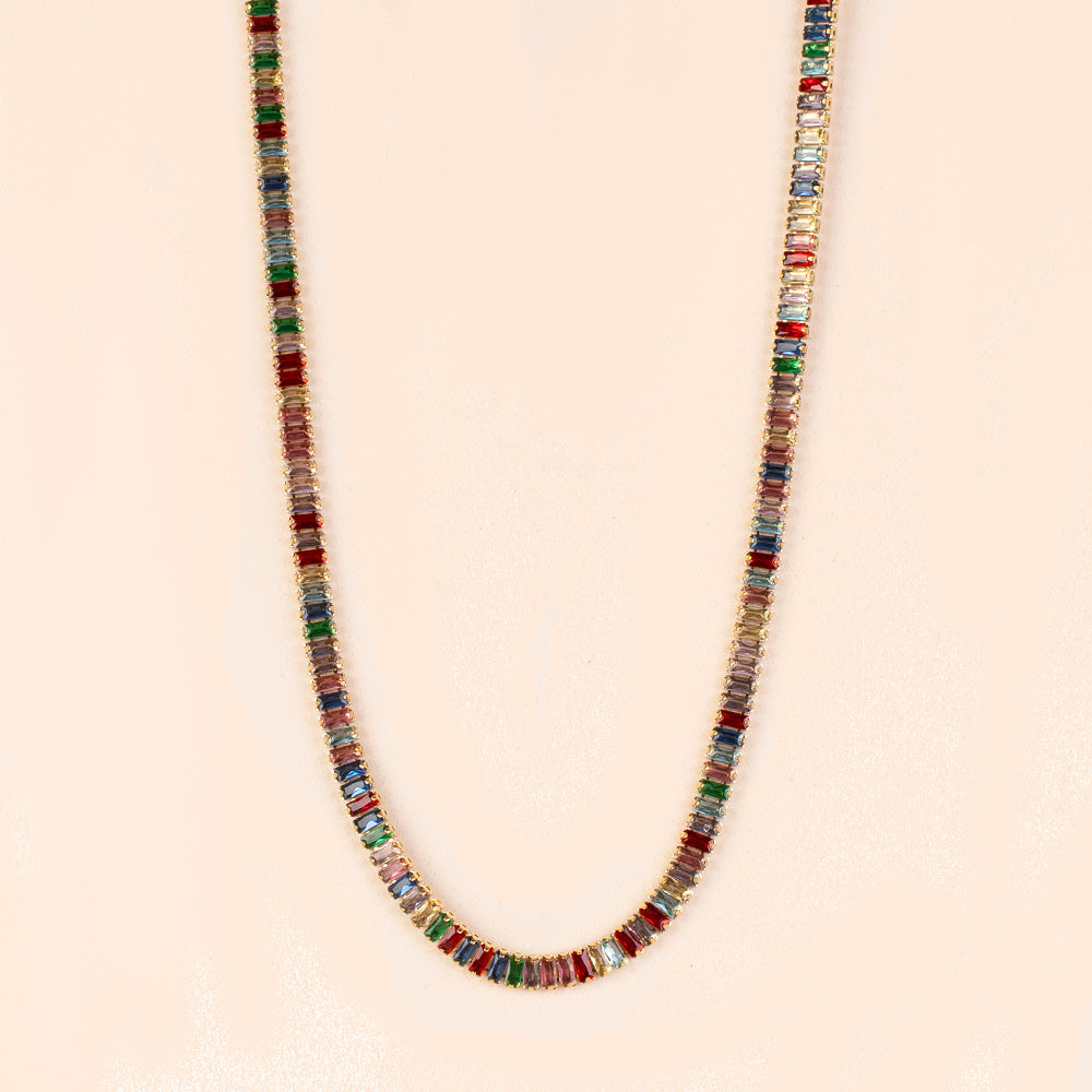 TENNIS MODEL CHOKER NECKLACE WITH RECTANGULAR RHINESTONES