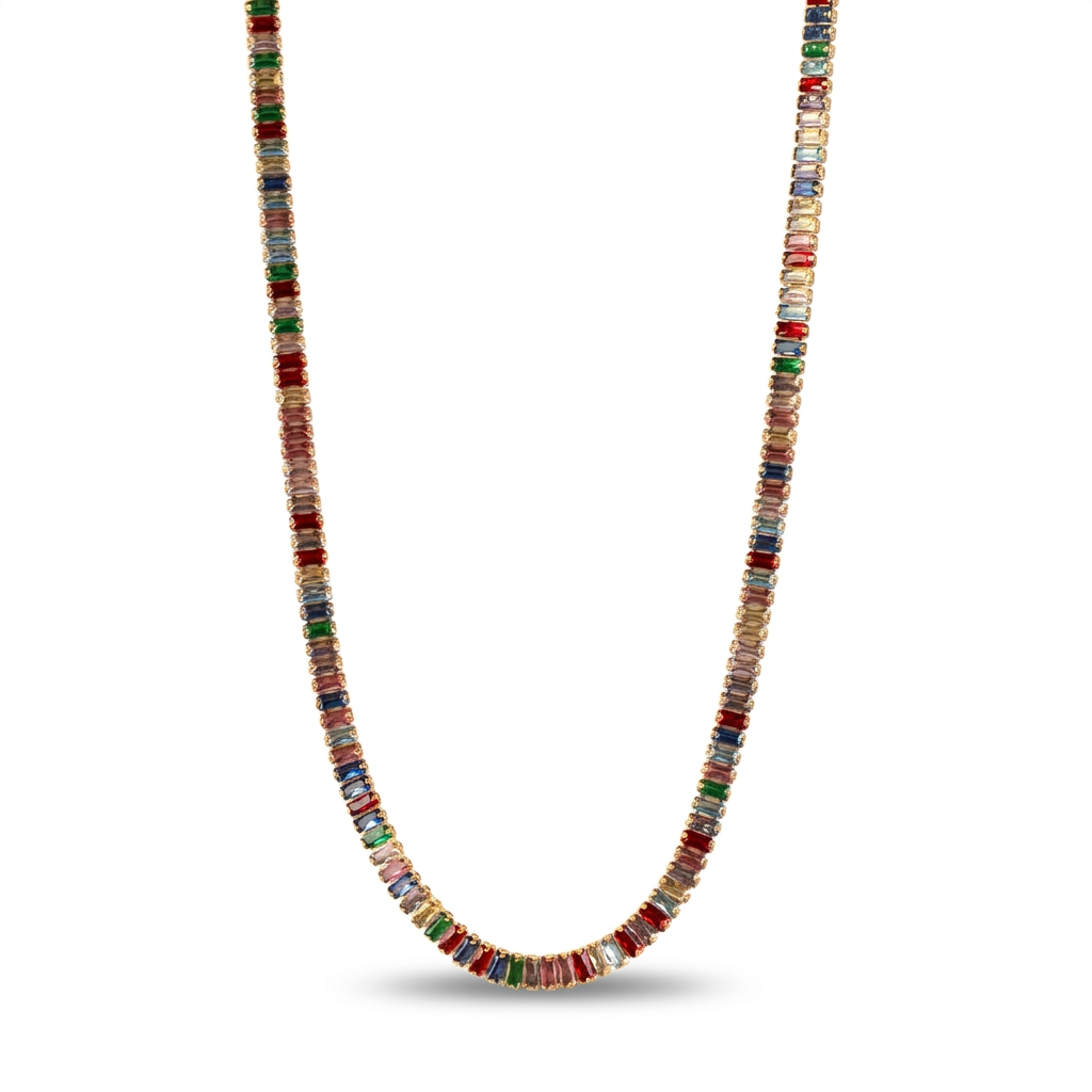 TENNIS MODEL CHOKER NECKLACE WITH RECTANGULAR RHINESTONES