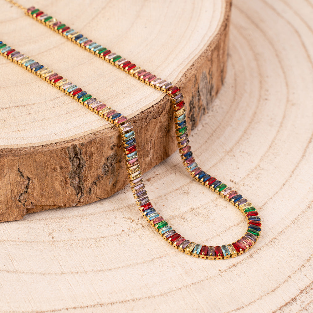 TENNIS MODEL CHOKER NECKLACE WITH RECTANGULAR RHINESTONES