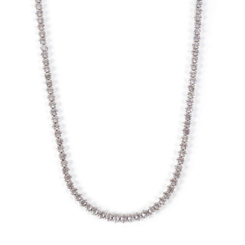 TENNIS MODEL CHOKER NECKLACE WITH OVAL RHINESTONES