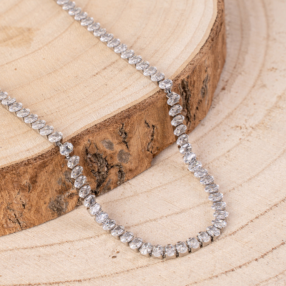 TENNIS MODEL CHOKER NECKLACE WITH OVAL RHINESTONES