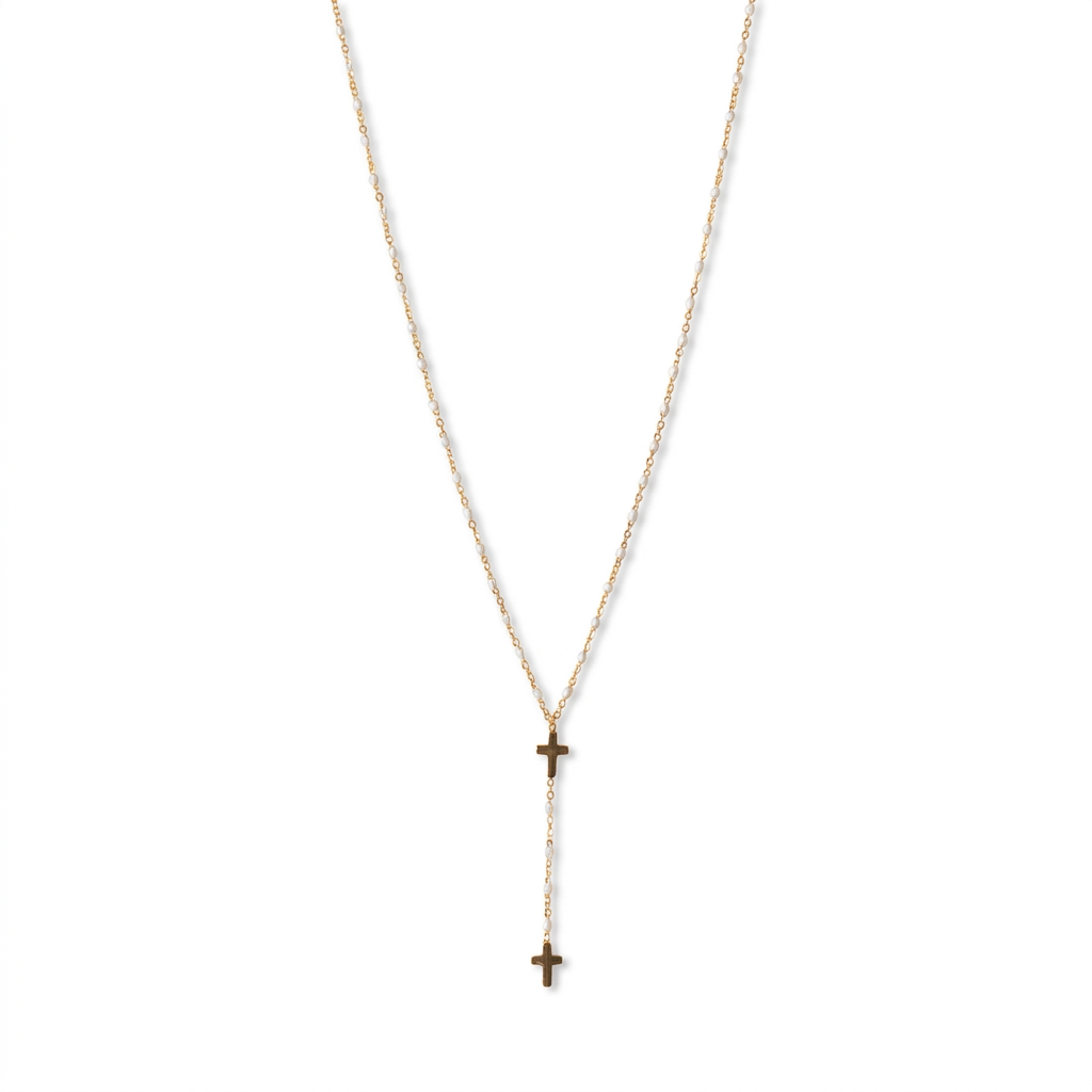 COLLANA FINA MODELLO ROSARIO CON DUE CROCI