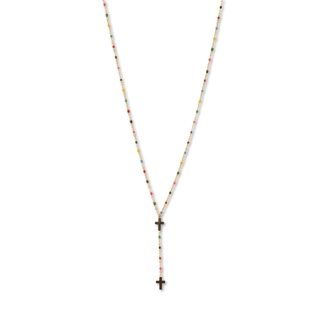 COLLANA FINA MODELLO ROSARIO CON DUE CROCI