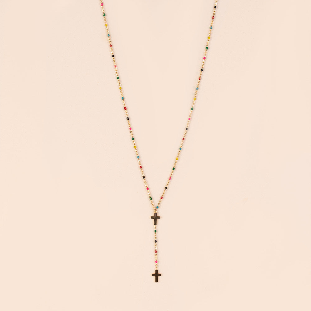 COLLANA FINA MODELLO ROSARIO CON DUE CROCI