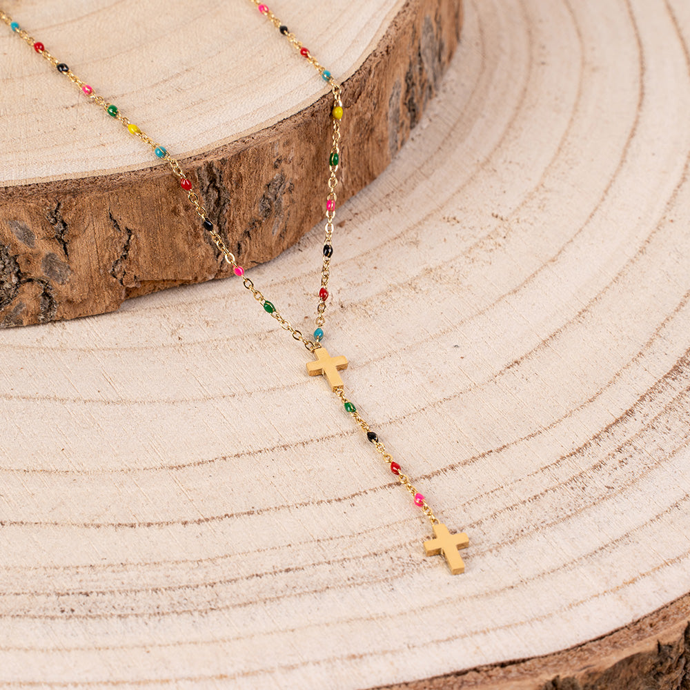COLLANA FINA MODELLO ROSARIO CON DUE CROCI