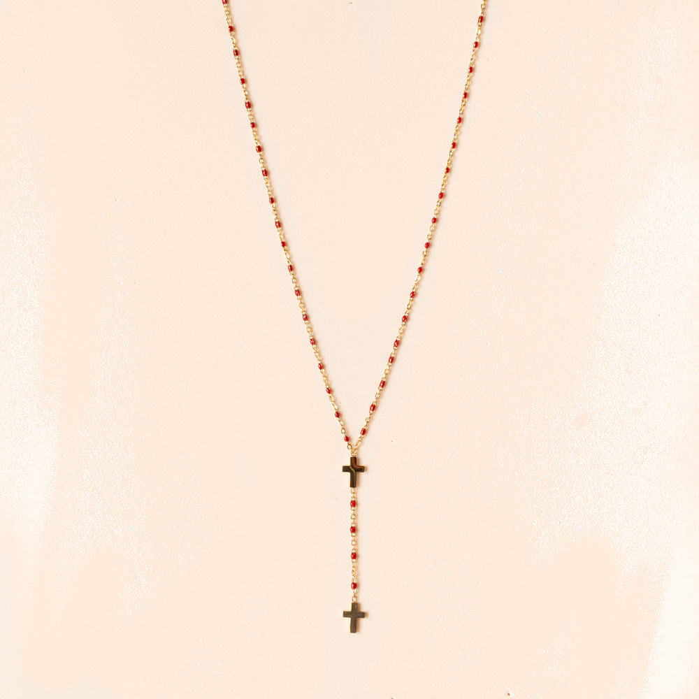 COLLANA FINA MODELLO ROSARIO CON DUE CROCI