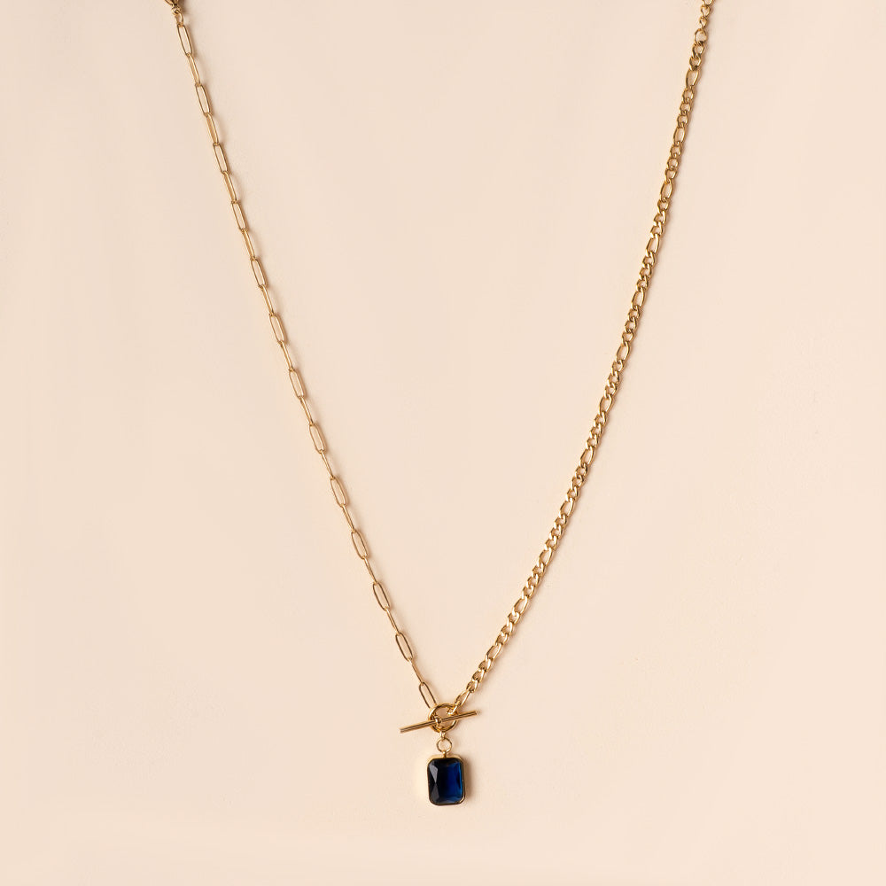 COLLANA GIROCOLLO CON DUE TIPI DI CATENA E PIETRA PENDENTE