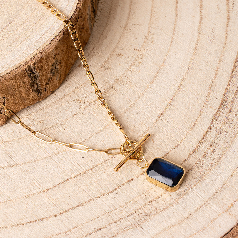 COLLANA GIROCOLLO CON DUE TIPI DI CATENA E PIETRA PENDENTE
