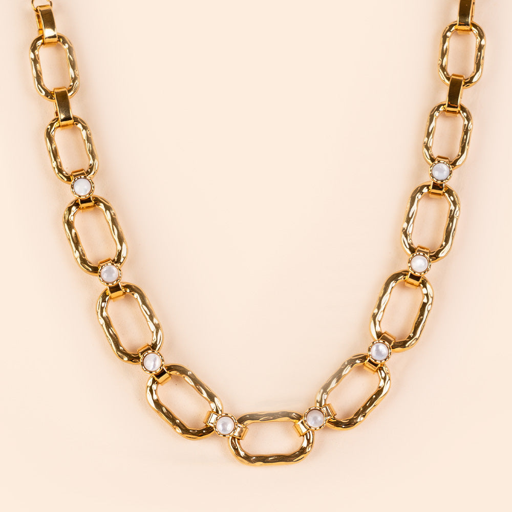 CHOKER NECKLACE WITH HAMMERED LINKS AND STONES