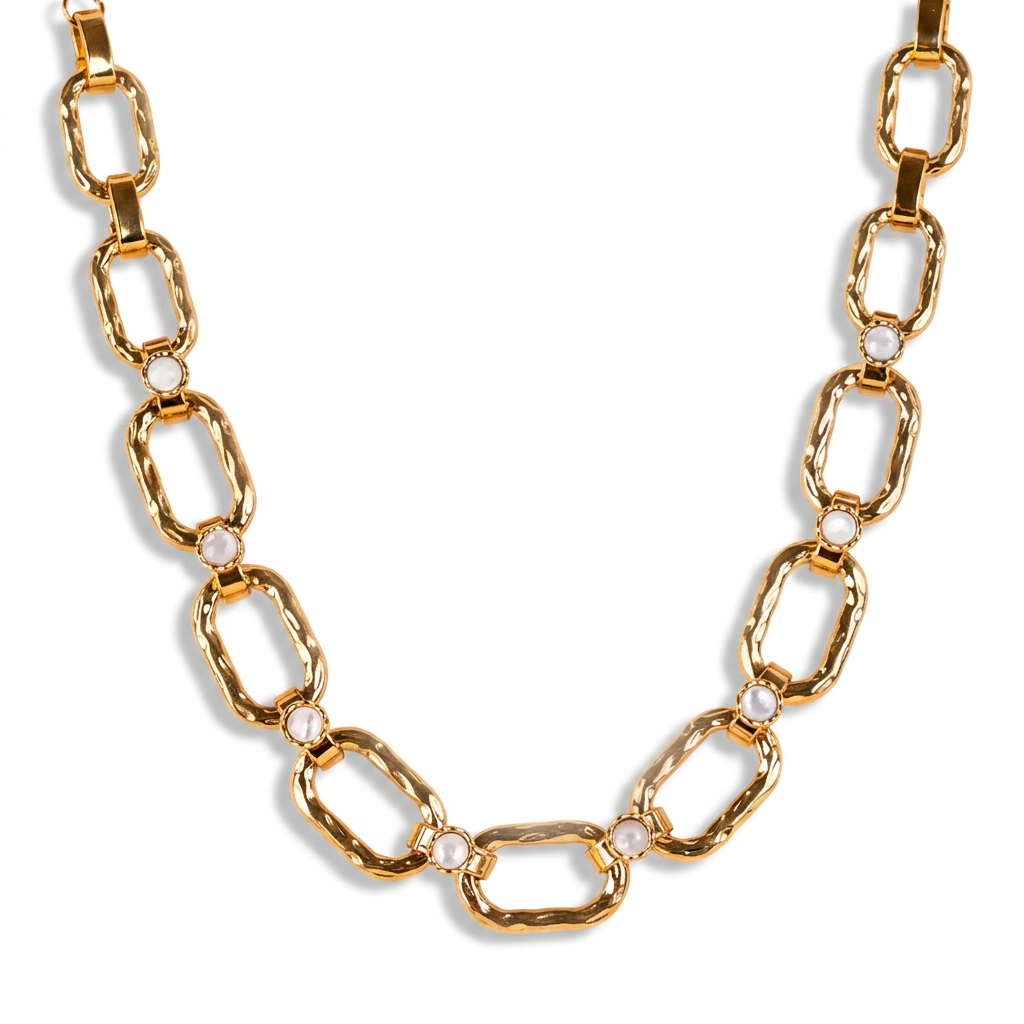 CHOKER NECKLACE WITH HAMMERED LINKS AND STONES