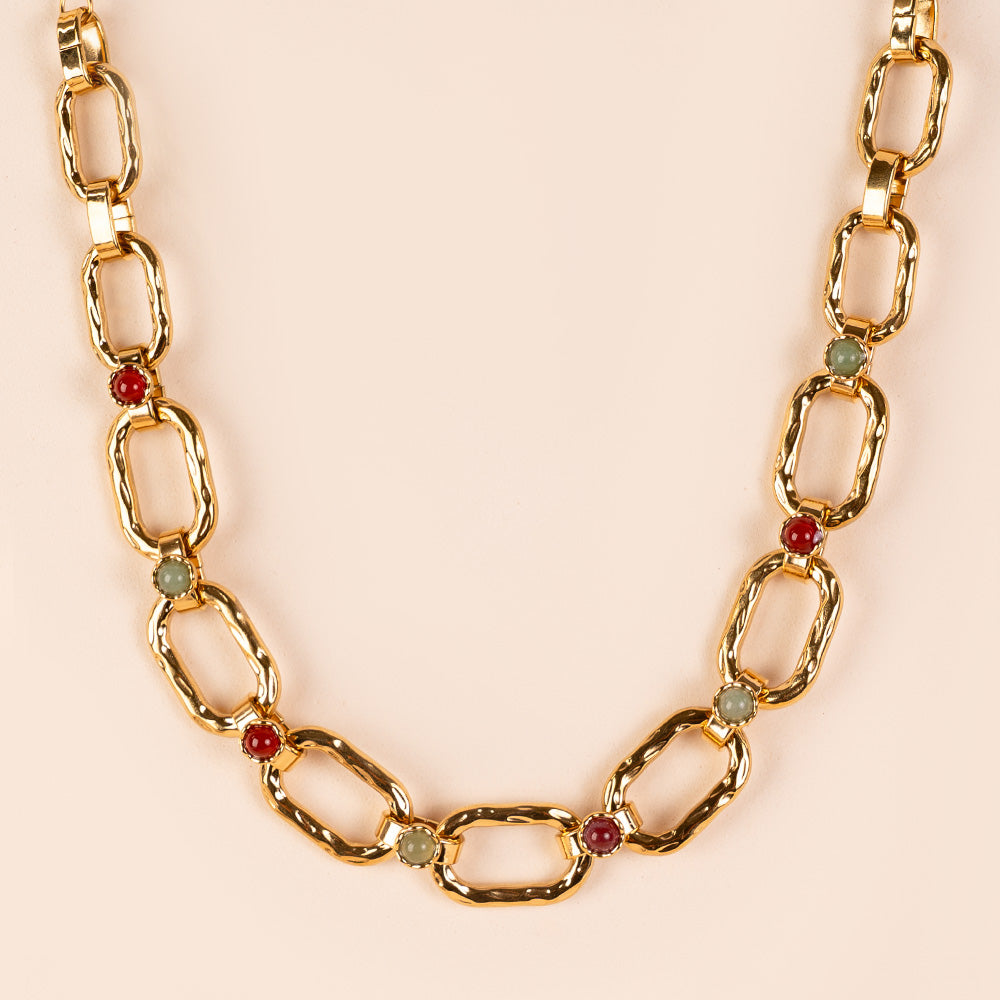 CHOKER NECKLACE WITH HAMMERED LINKS AND STONES