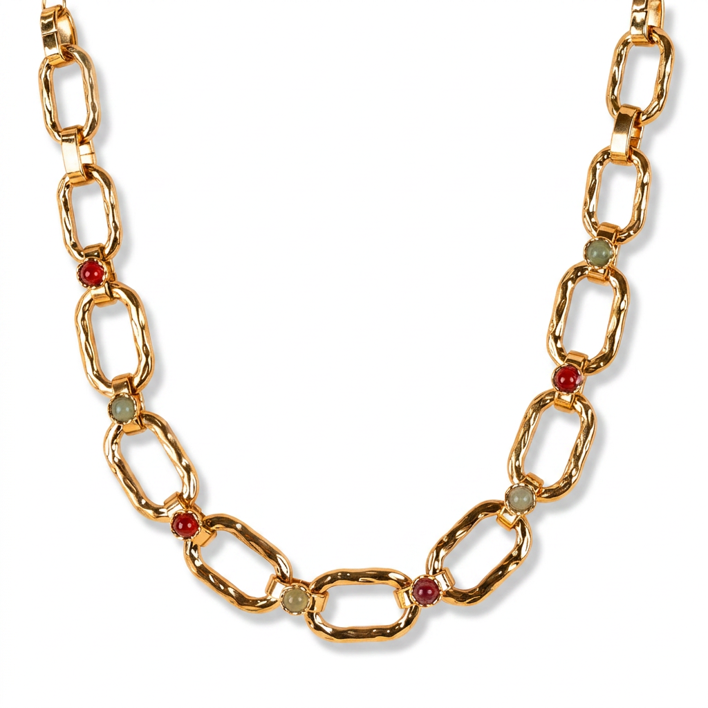 CHOKER NECKLACE WITH HAMMERED LINKS AND STONES