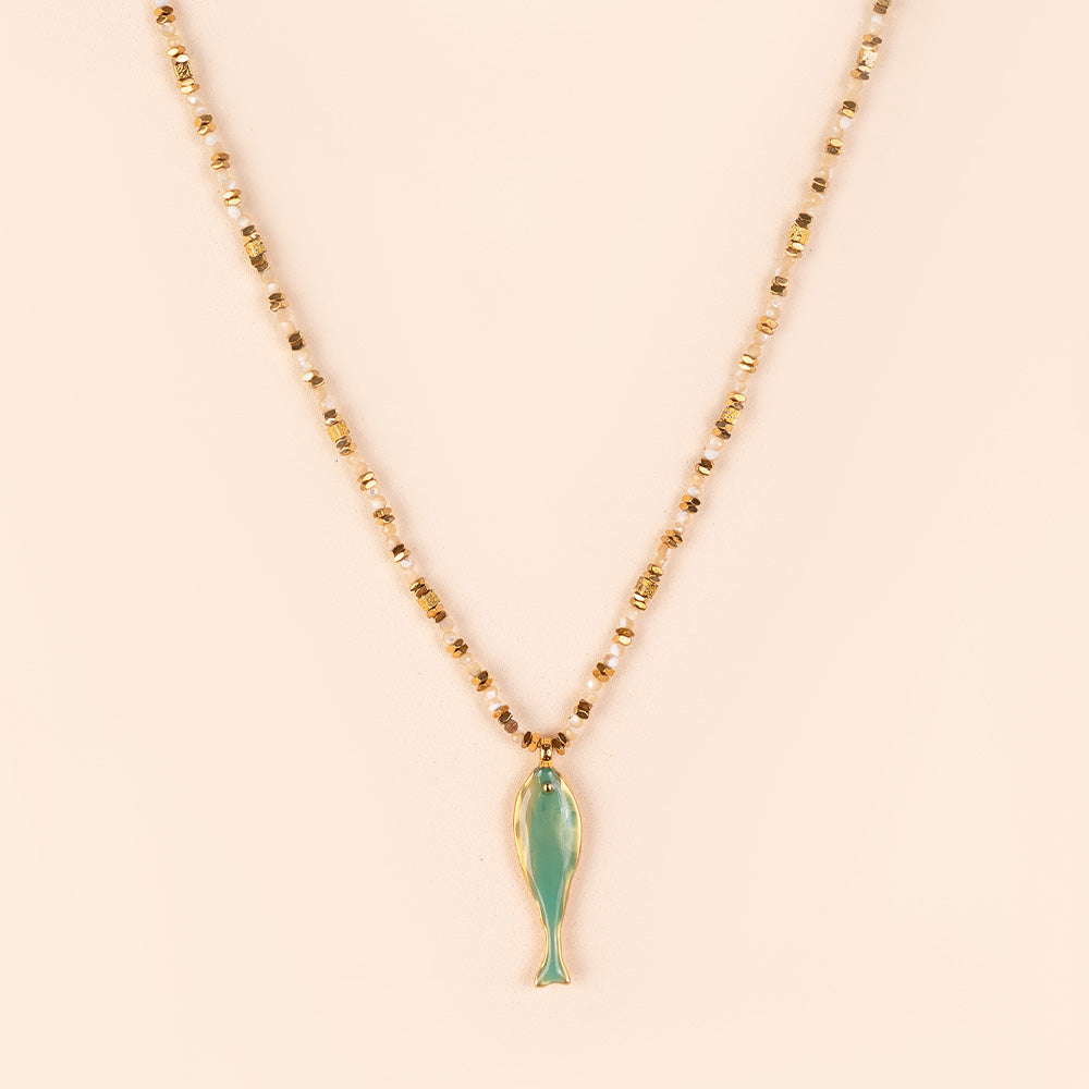 CHOKER NECKLACE WITH FISH AND STONES