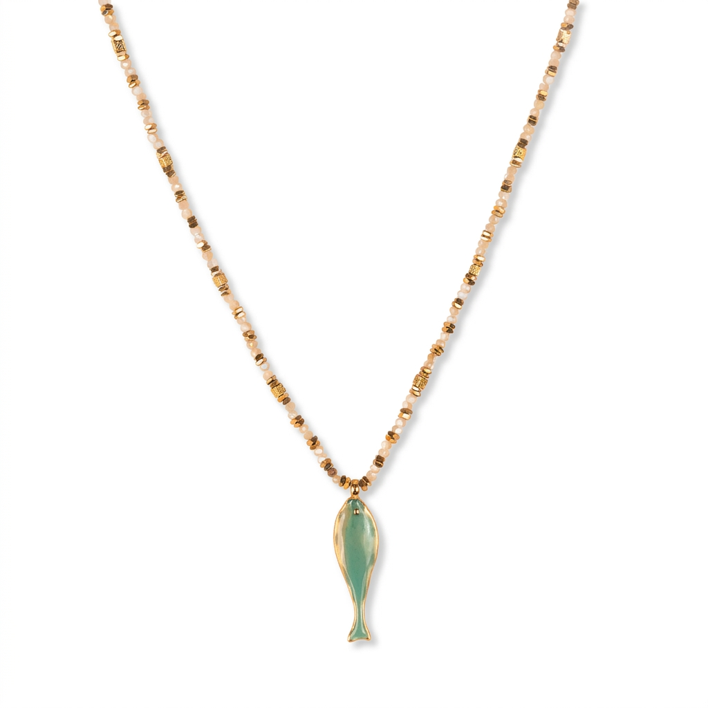 CHOKER NECKLACE WITH FISH AND STONES