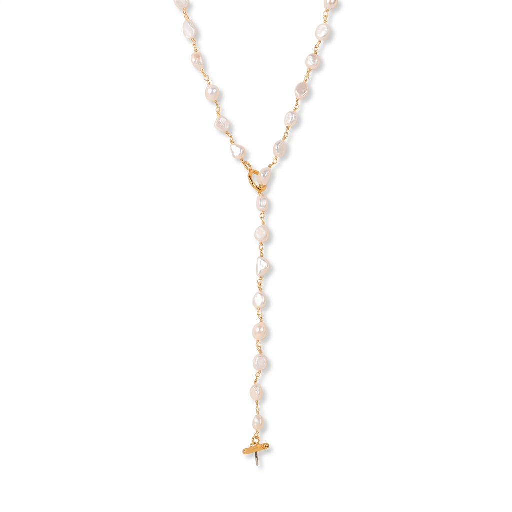 ROSARY MODEL NECKLACE WITH PEARLS AND SLIDING CLOSURE