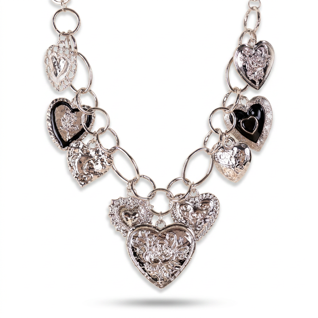 ALTERNATE CHAIN ​​CHOKER NECKLACE WITH DIFFERENT TYPES OF HEARTS