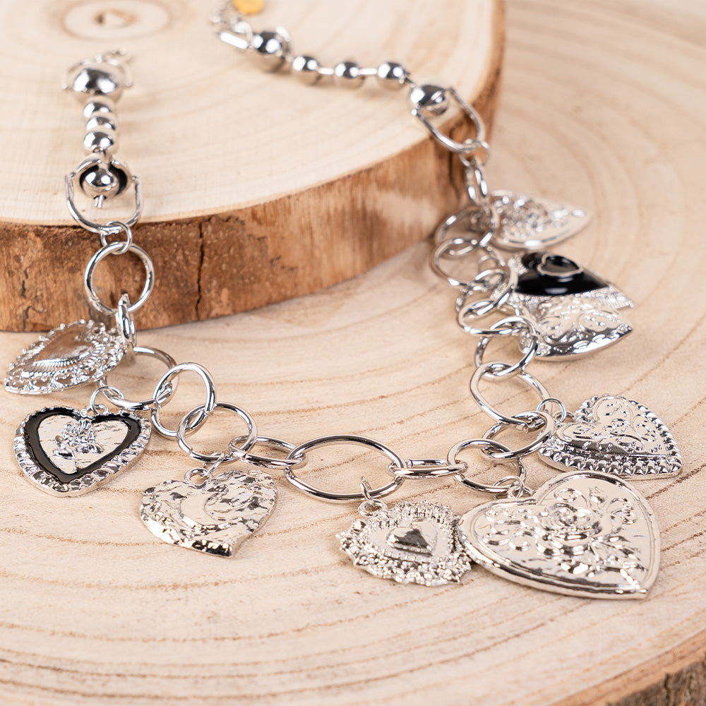 COLLANA GIROCOLLO A CATENA ALTERNATA CON CUORI DI DIVERSO TIPO