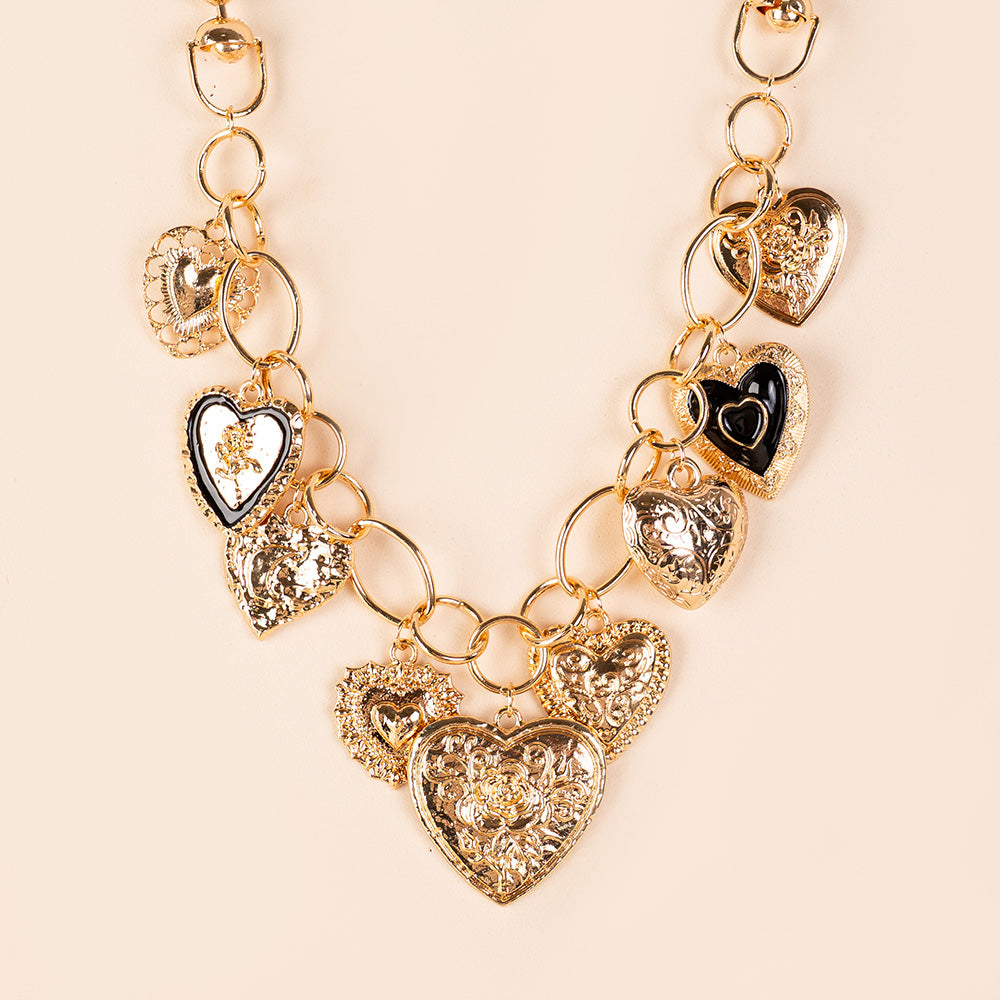 COLLANA GIROCOLLO A CATENA ALTERNATA CON CUORI DI DIVERSO TIPO