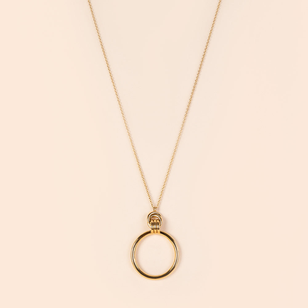 LONG THIN NECKLACE WITH CIRCULAR PENDANT AND KNOT
