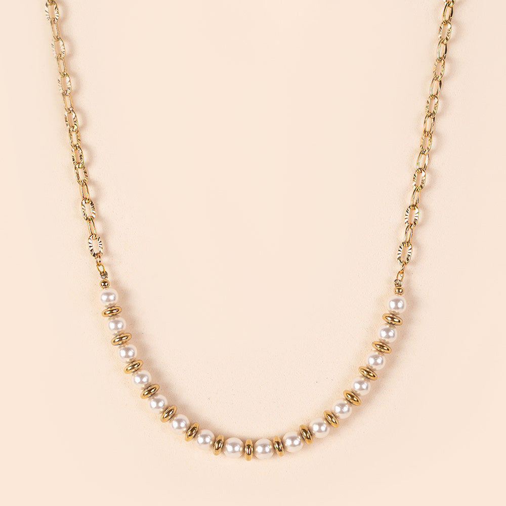 COLLANA GIROCOLLO FINA CON CATENA LAVORATA E PERLE