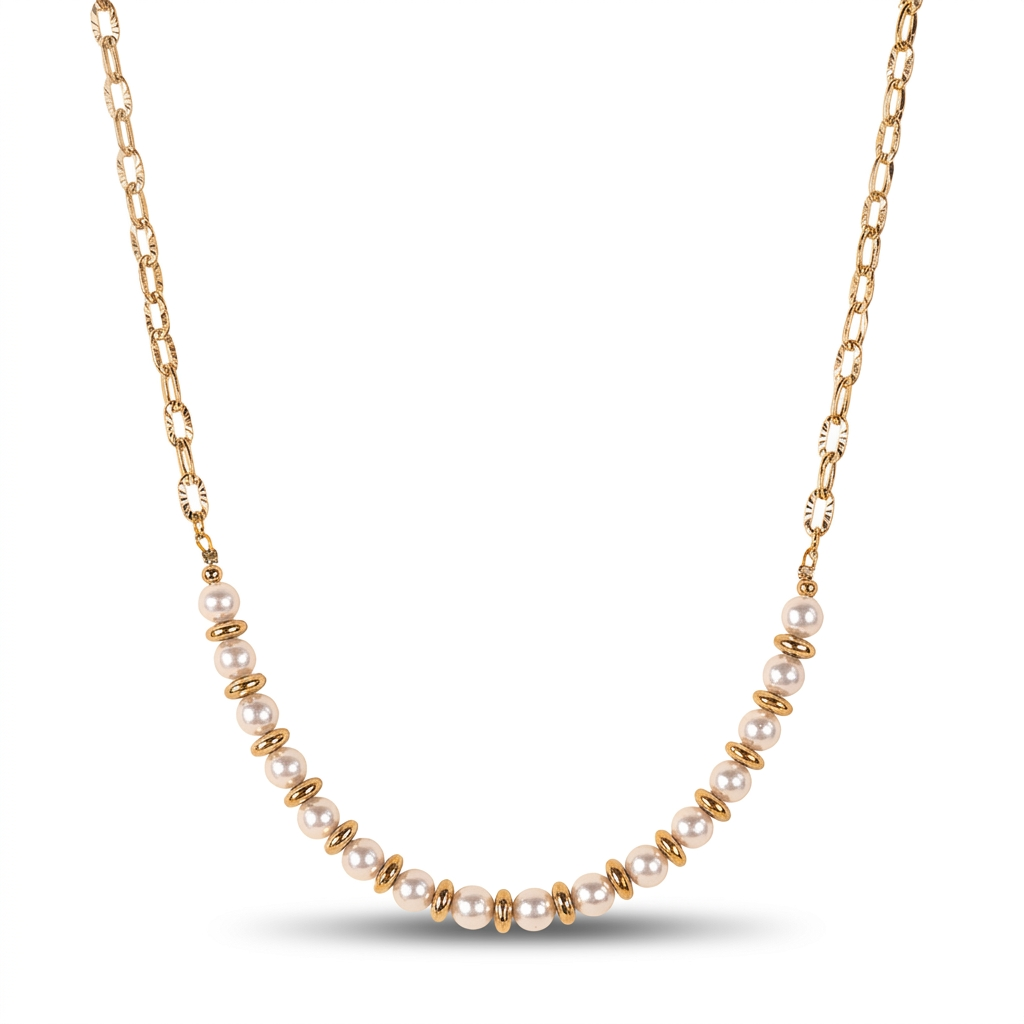 FINE CHOKER NECKLACE WITH WORKED CHAIN ​​AND PEARLS